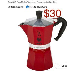 Bialetti 6 Cup Moka Stovetop Espresso Maker, Red